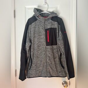 Nautica Marled Black & Gray Full Zip Hoodie Athletic Fleece Jacket